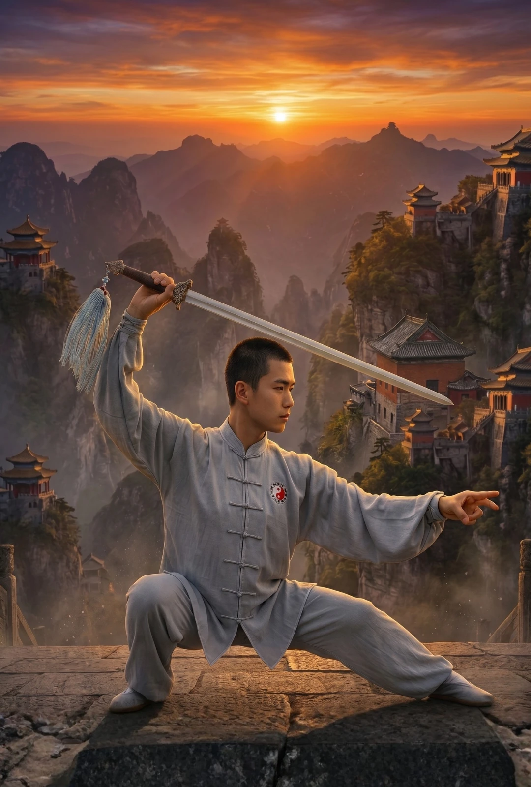 Mestre executando forma de Tai Chi com Espada